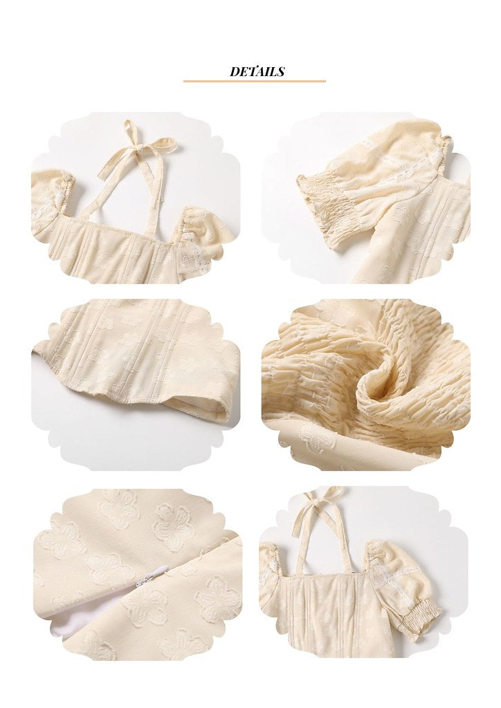 Nega C. เสื้อครอปแขนพองทรงเข้ารูป| สีเบจ| มีซับใน
