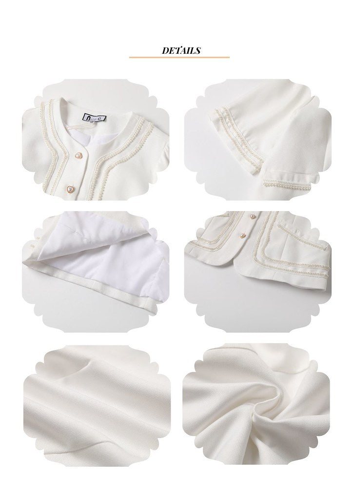 Nega C. เสื้อแจ็คเก็ตแขนสั้นมุกคอกลม |สีขาว |มีซับใน