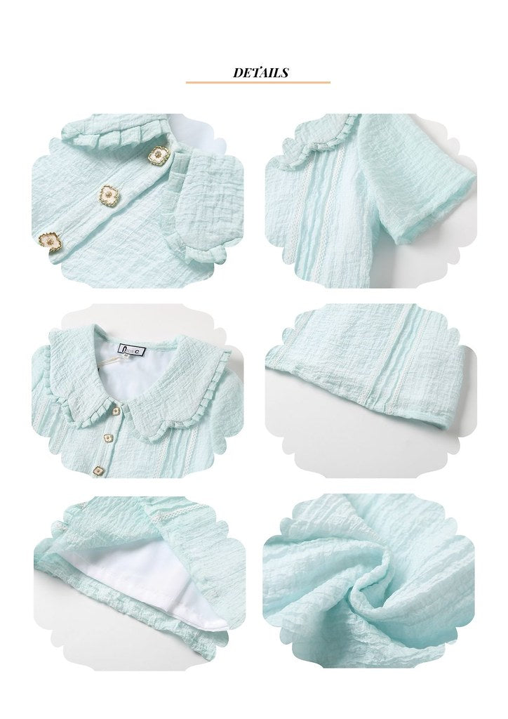 Nega C.เสื้อลูกไม้คอปกเมฆ| สีฟ้า| มีซับใน