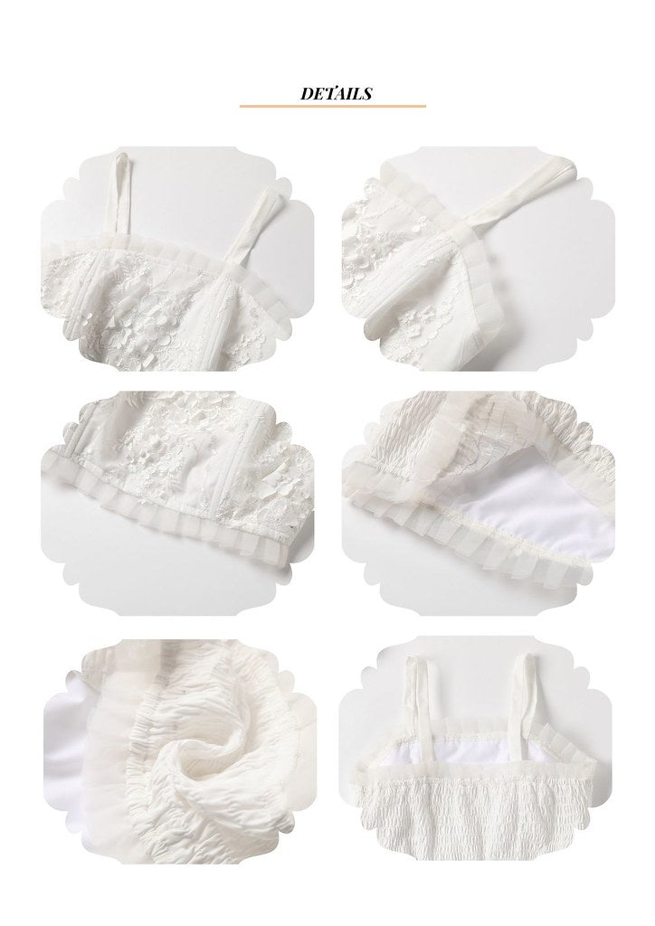 Nega C. เสื้อชั้นในลูกไม้ Romantic Floral Lace with Spaghetti Straps |สีขาว |มีซับใน