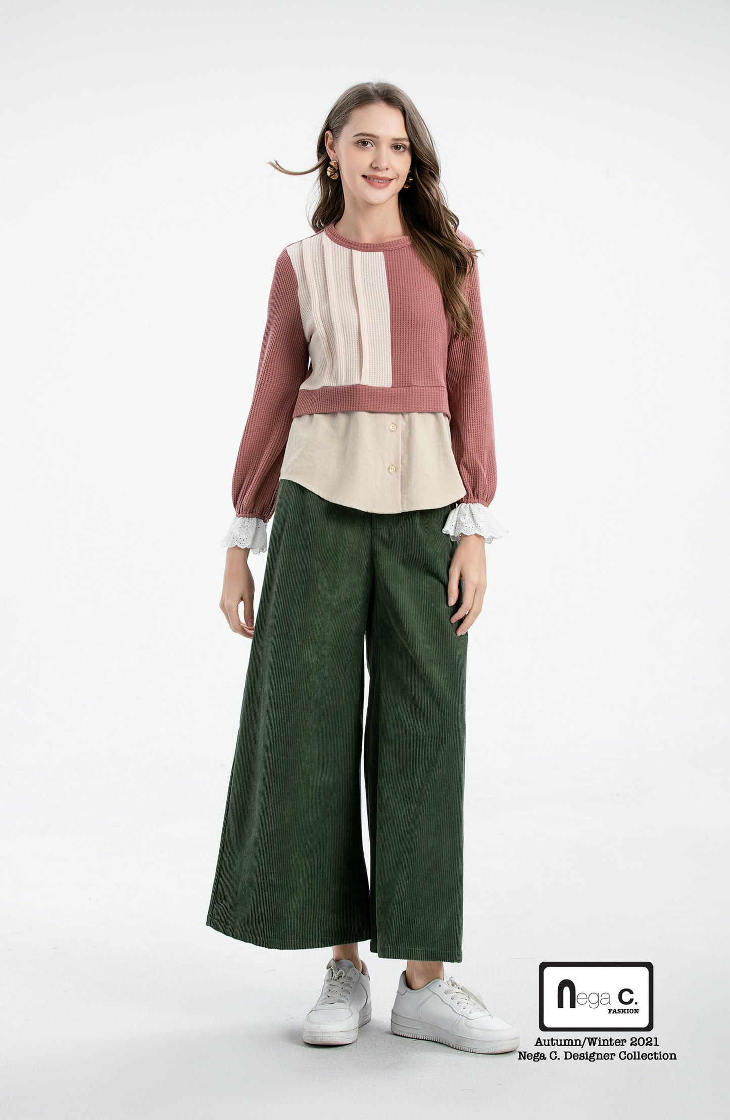 Nega C. เสื้อถักนิตติ้งแพทเทิร์น|สีชมพู|ยืดเล็กน้อย|ไม่มีซับใน