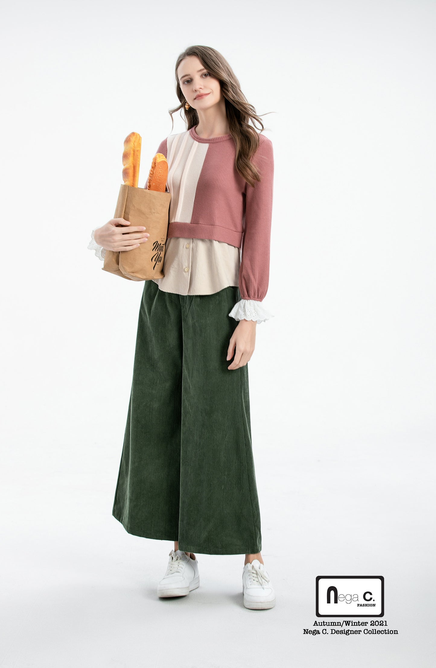 Nega C. เสื้อถักนิตติ้งแพทเทิร์น|สีชมพู|ยืดเล็กน้อย|ไม่มีซับใน