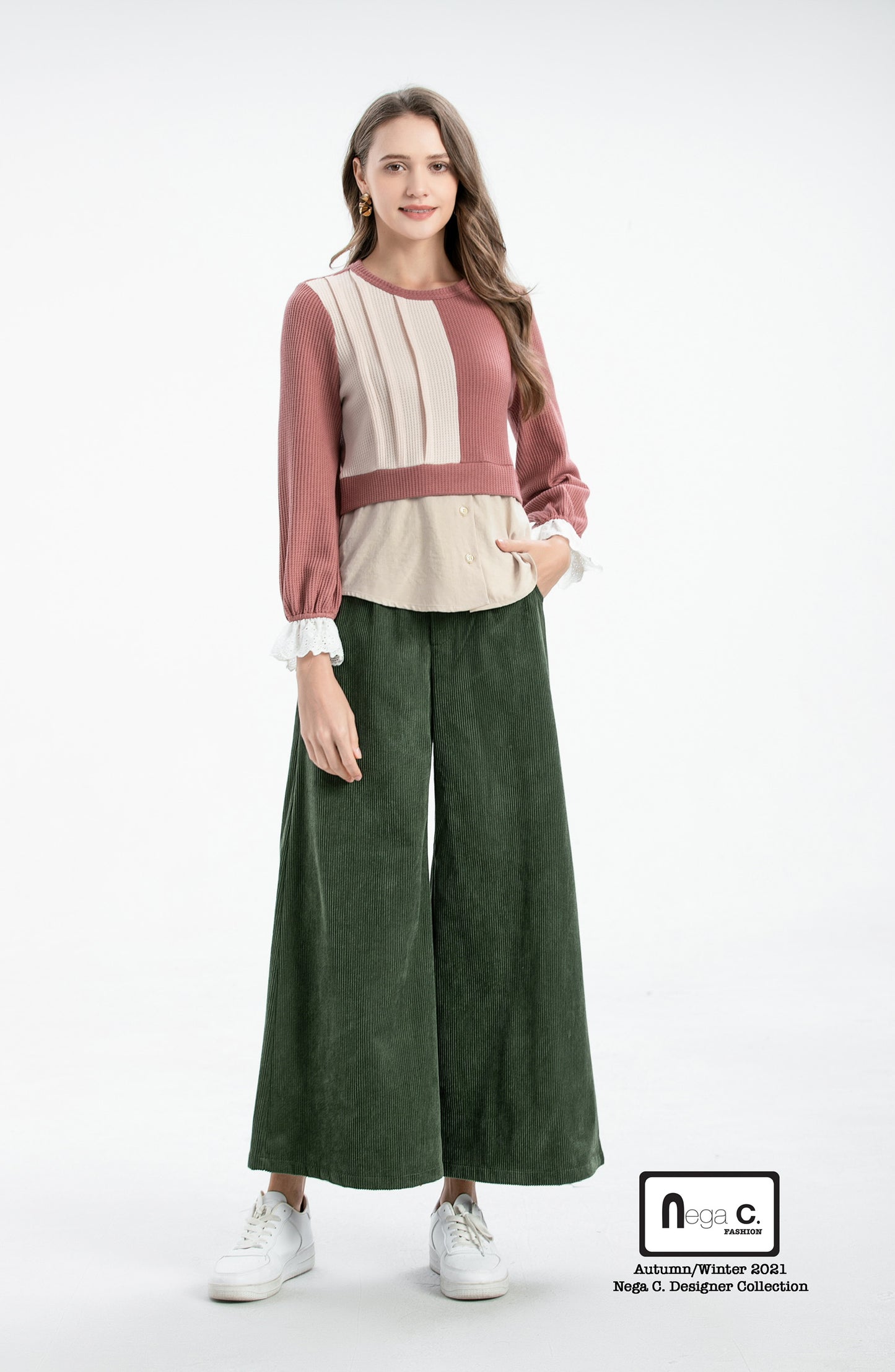 Nega C. เสื้อถักนิตติ้งแพทเทิร์น|สีชมพู|ยืดเล็กน้อย|ไม่มีซับใน