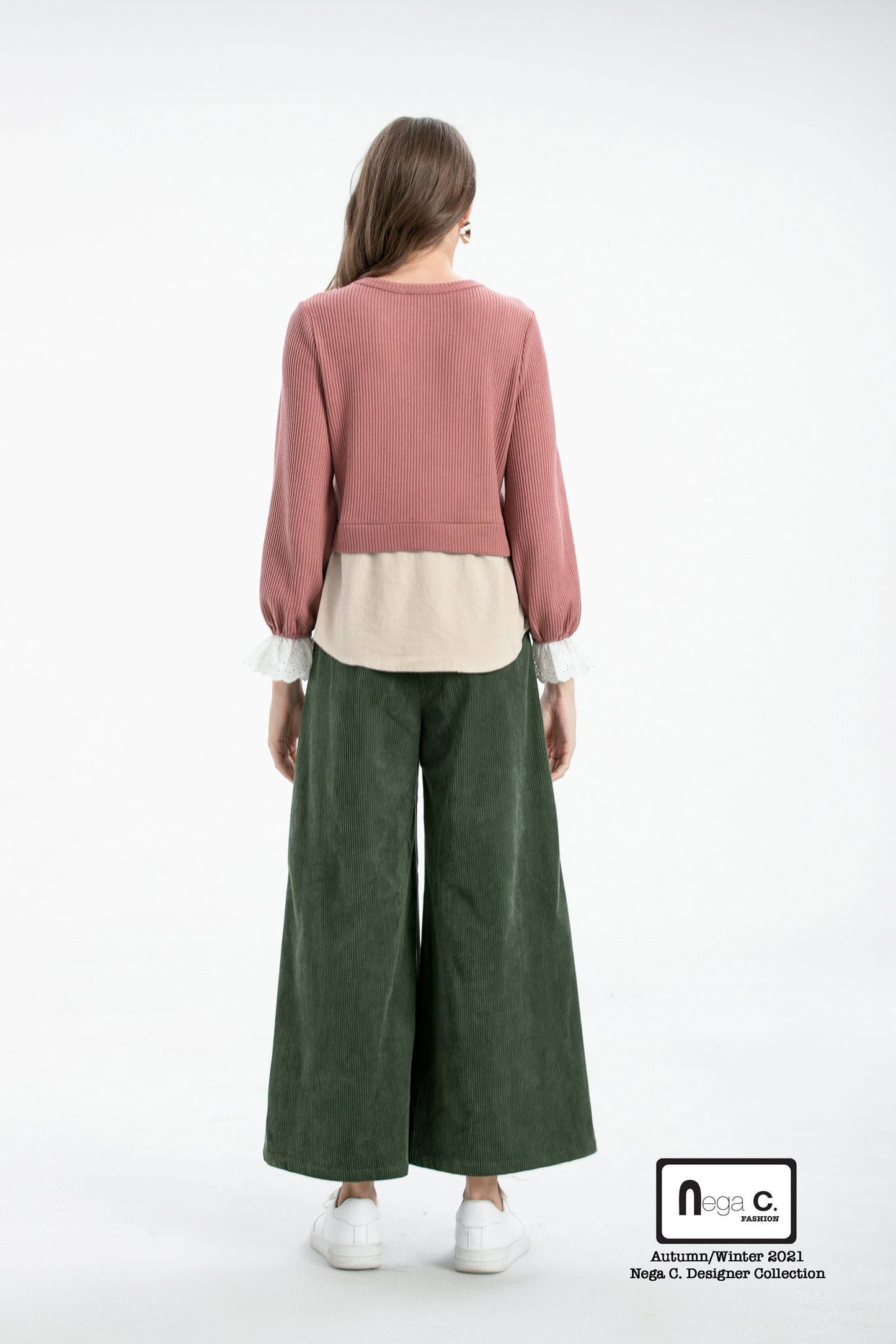 Nega C. เสื้อถักนิตติ้งแพทเทิร์น|สีชมพู|ยืดเล็กน้อย|ไม่มีซับใน