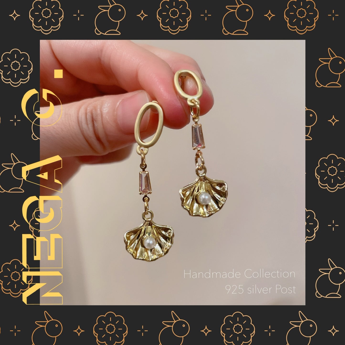 NC ACC 復古金屬風珍珠扇耳環