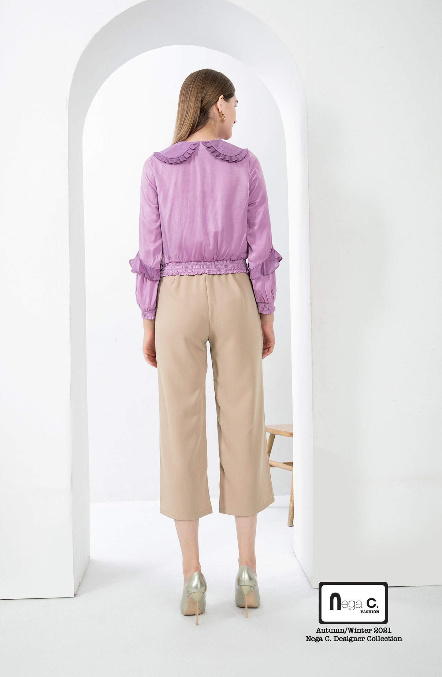 Nega C. เสื้อคอกลมพับจีบ |สีชมพู|