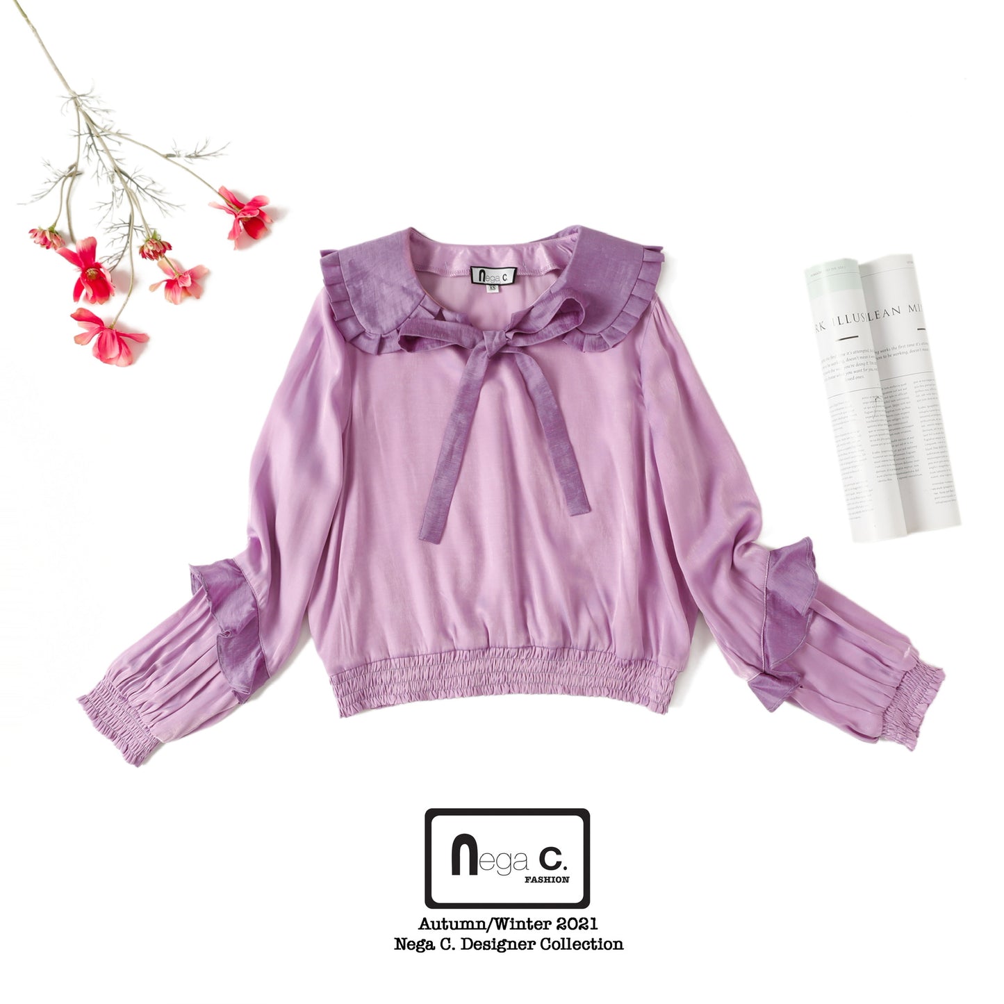 Nega C. เสื้อคอกลมพับจีบ |สีชมพู|