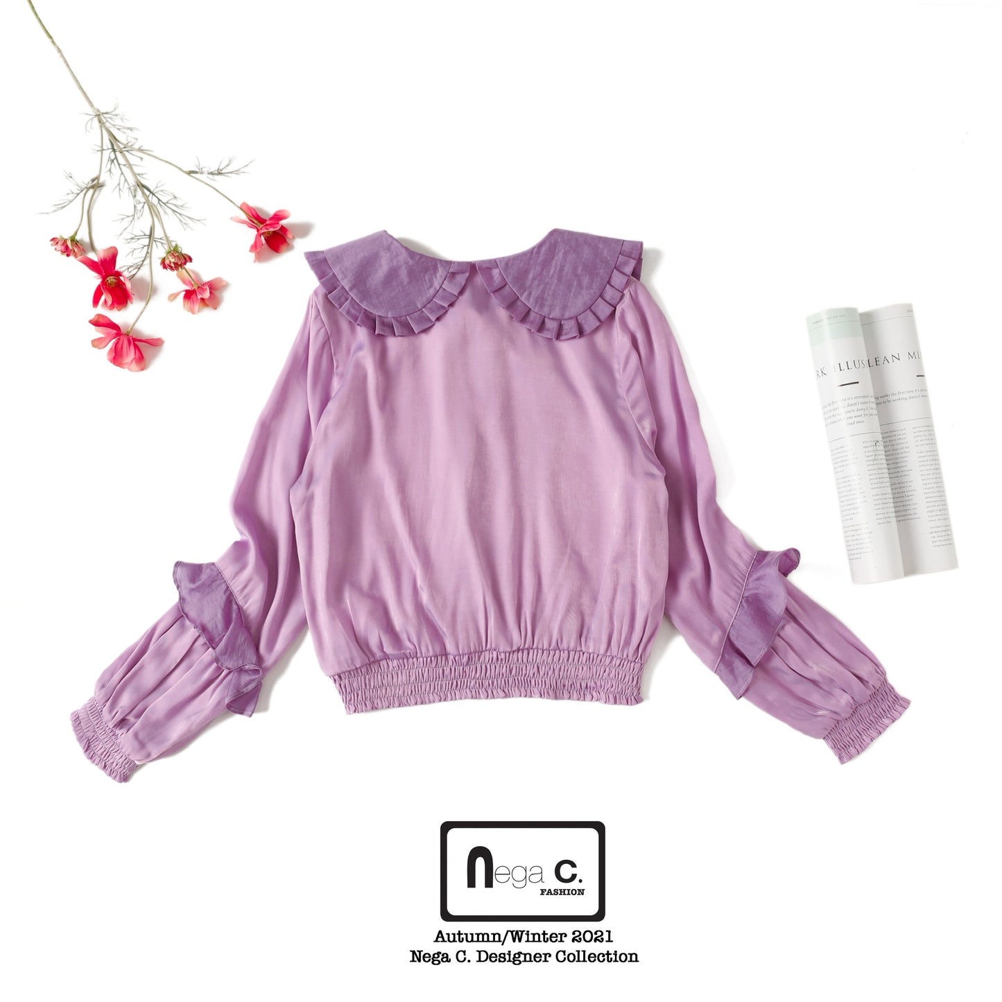 Nega C. เสื้อคอกลมพับจีบ |สีชมพู|
