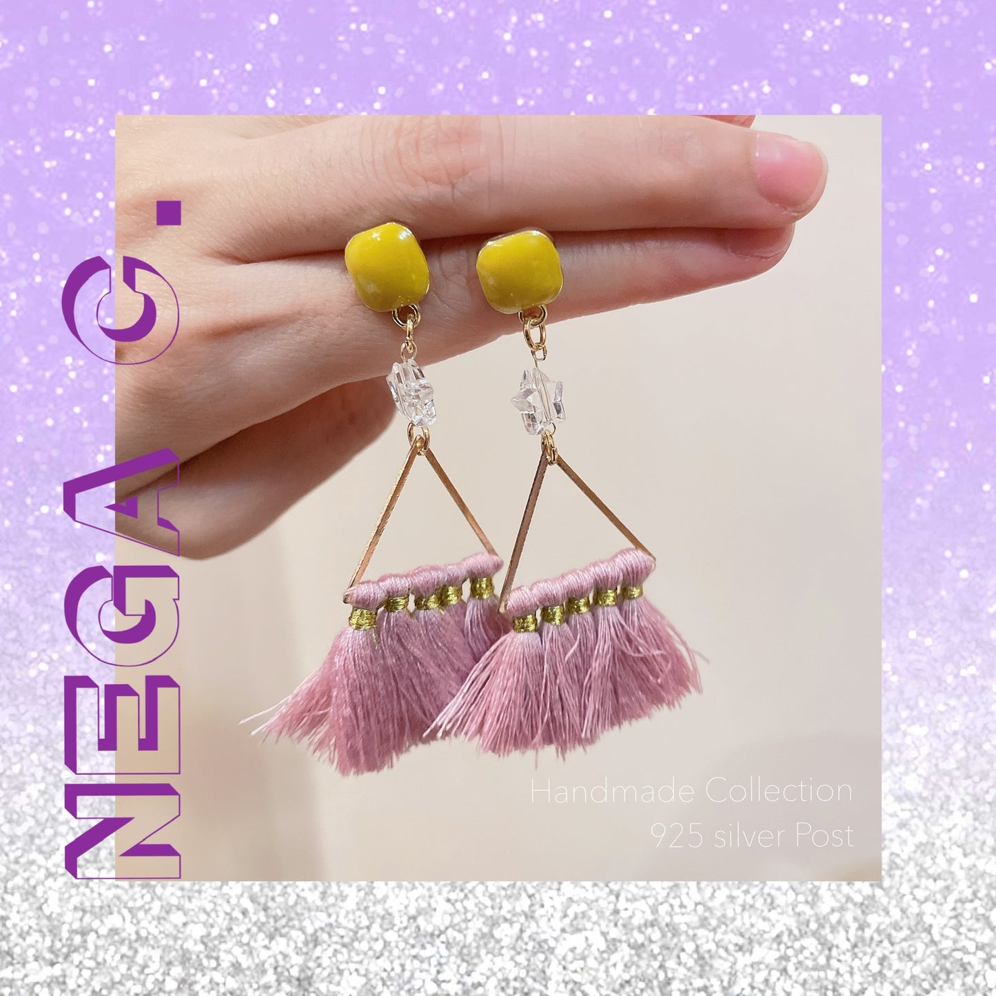 ต่างหูแฮนด์เมดพู่สามเหลี่ยมบล็อกสี NC ACC