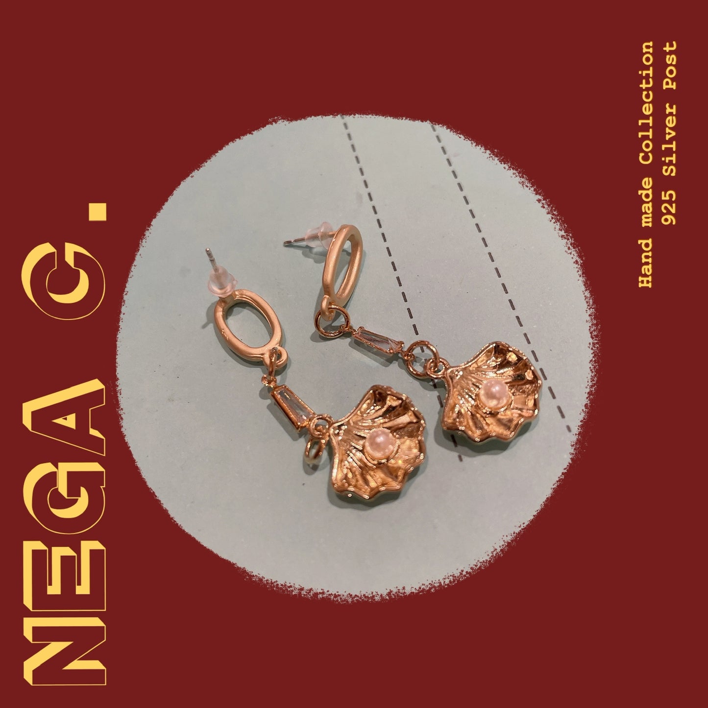 NC ACC 復古金屬風珍珠扇耳環