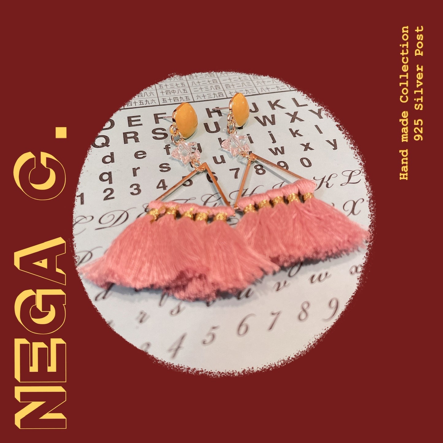 ต่างหูแฮนด์เมดพู่สามเหลี่ยมบล็อกสี NC ACC