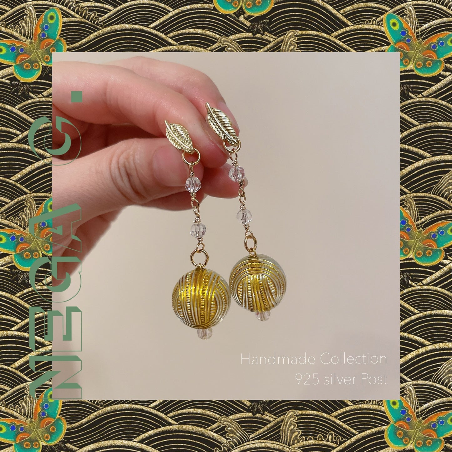 NC ACC 復古金葉紋路耳環