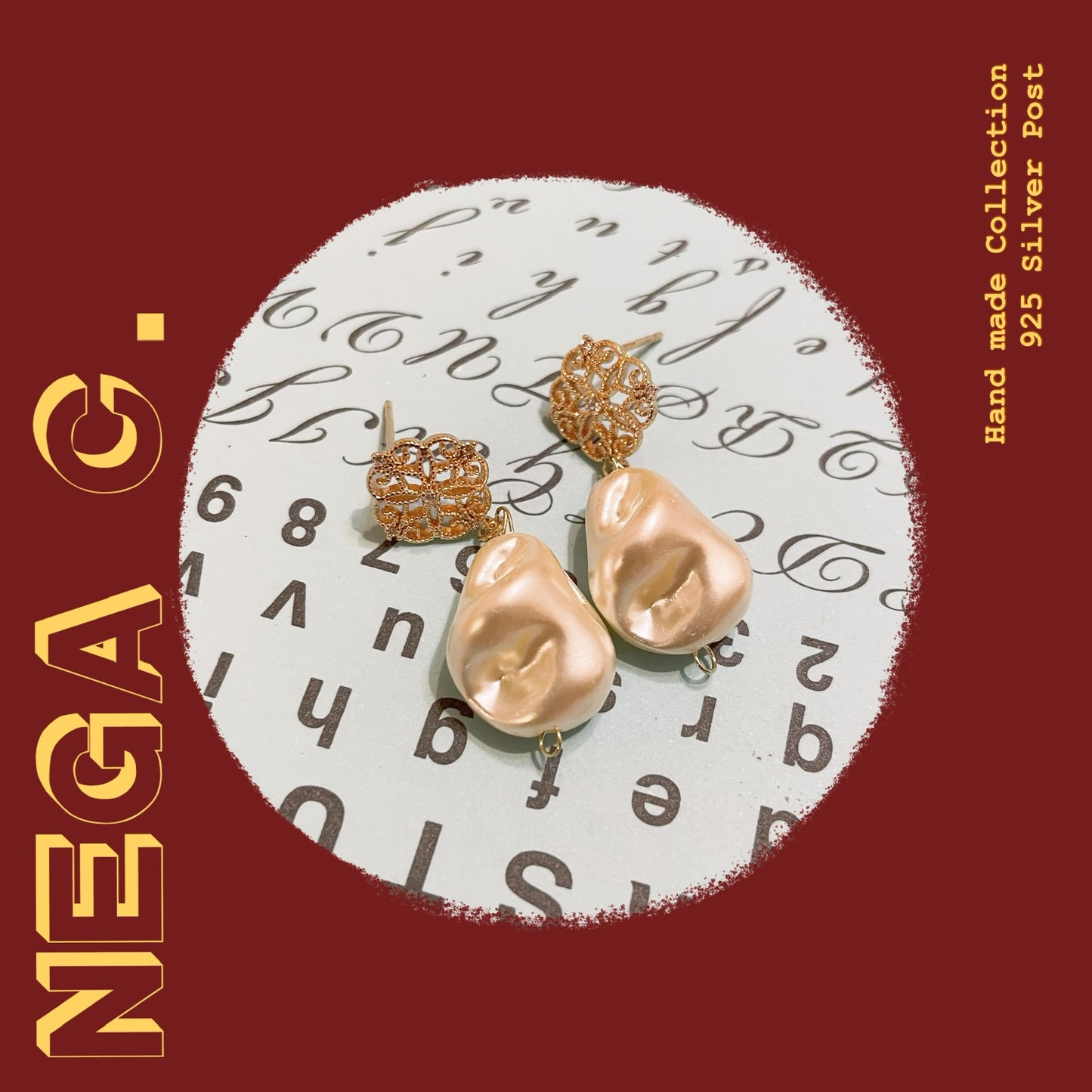 NC ACC 復古通花淡水珍珠耳環|閃色|