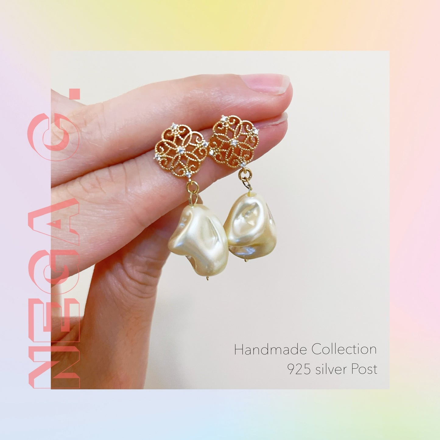 NC ACC 復古通花淡水珍珠耳環|閃色|