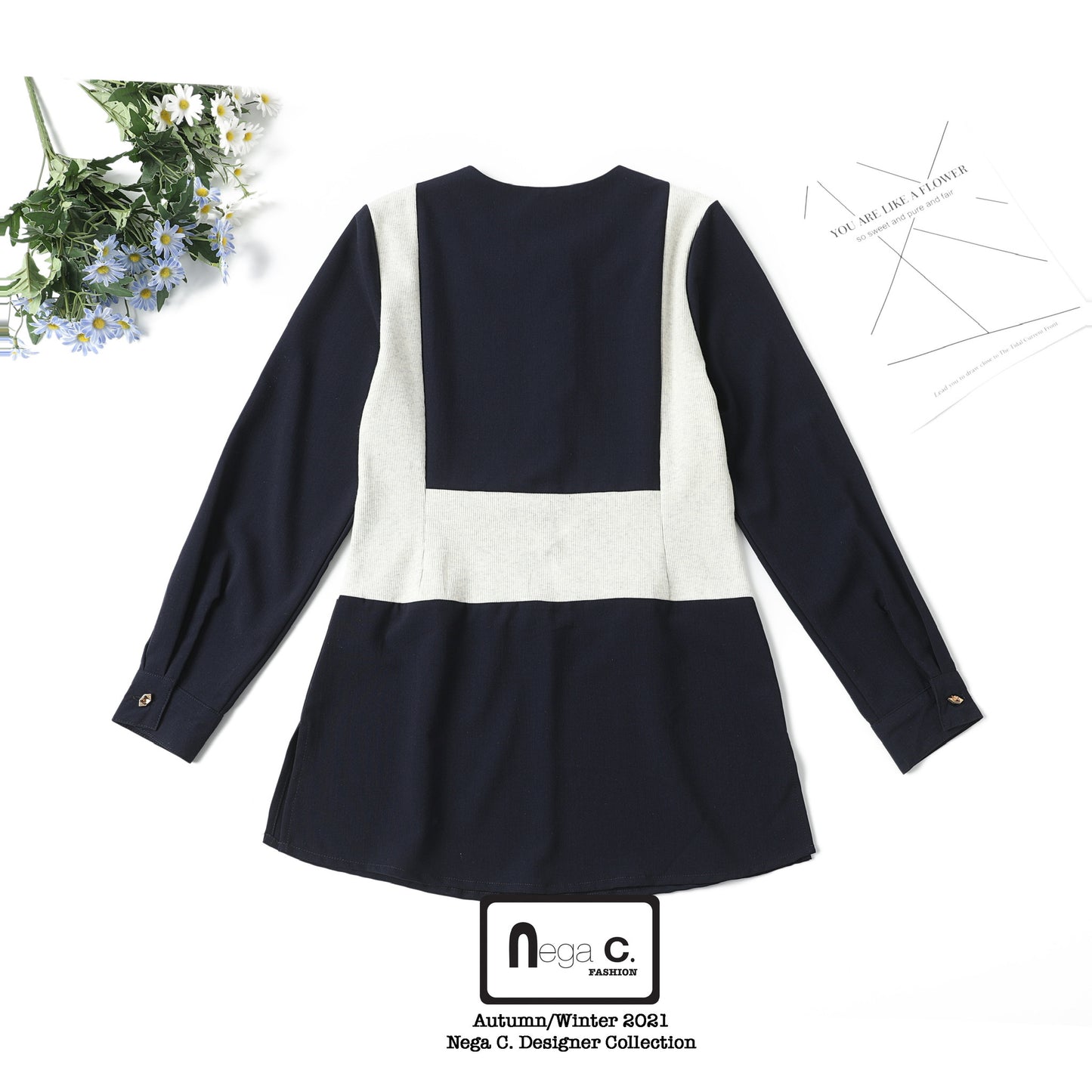 Nega C. Spliced คอกลมยาวปานกลาง | สีน้ำเงินเข้ม | ยืดเล็กน้อย | ไม่มีซับใน