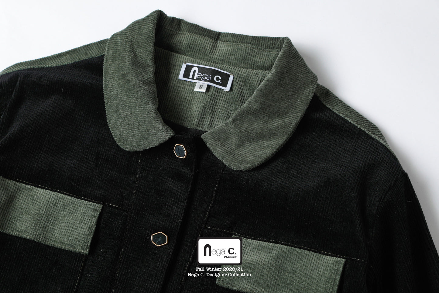 Nega C. เสื้อแจ็คเก็ตกำมะหยี่บล็อคสี | สีดำ |