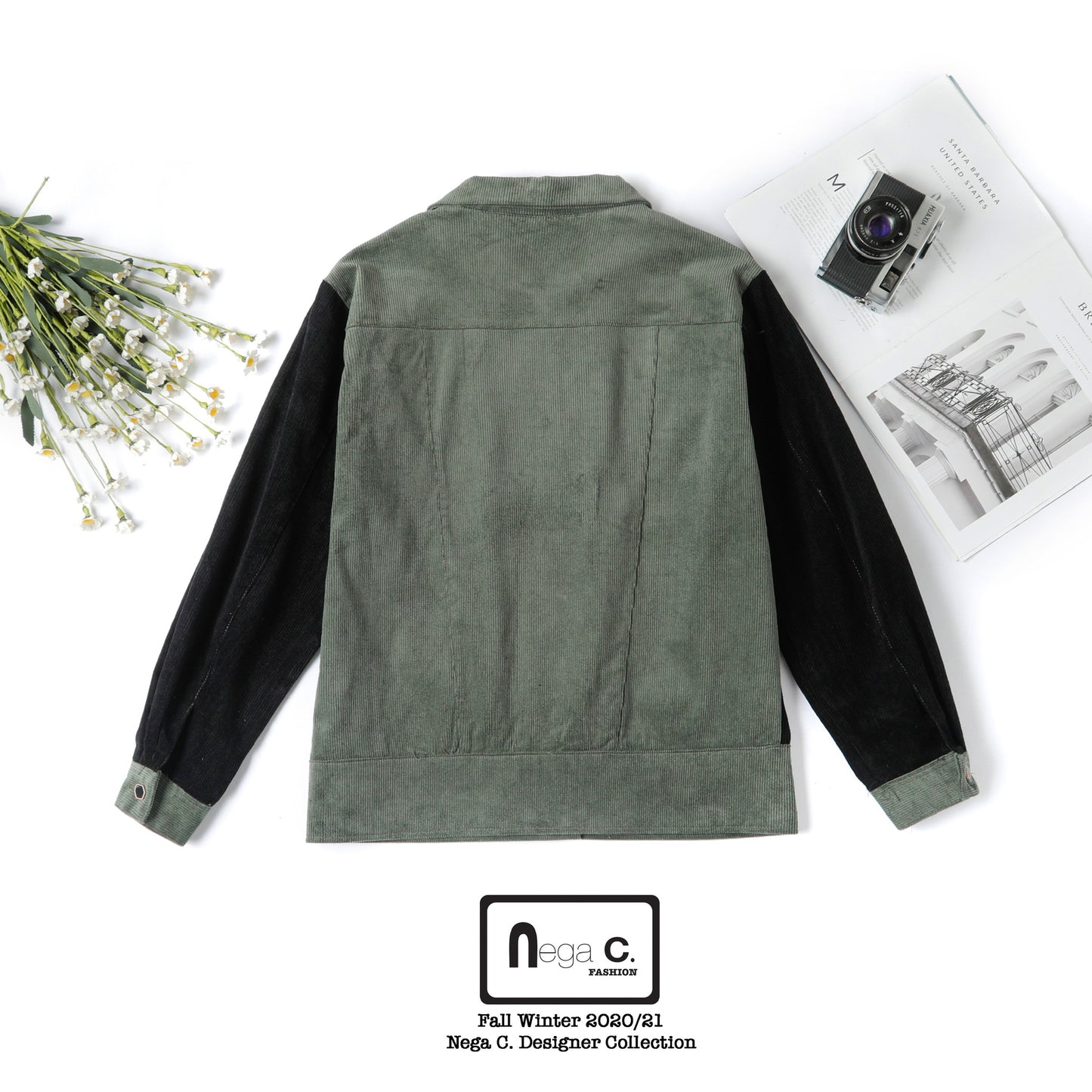 Nega C. เสื้อแจ็คเก็ตกำมะหยี่บล็อคสี | สีดำ |