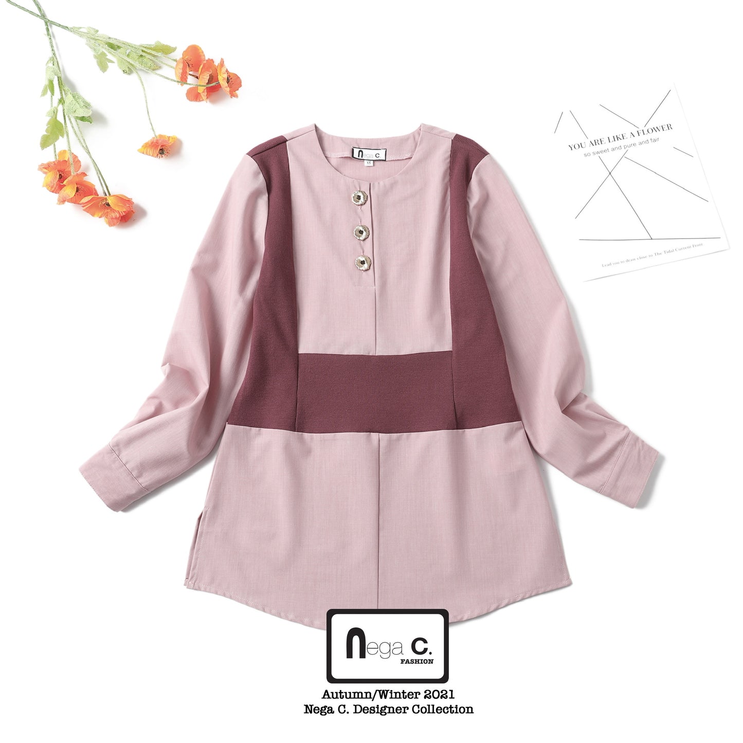 Nega C. Spliced คอกลมยาวปานกลาง | Burgundy | ยืดเล็กน้อย | ไม่มีซับใน