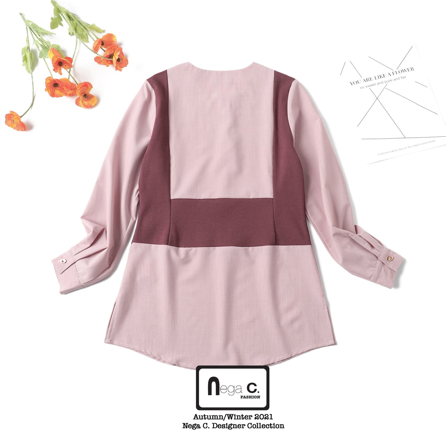Nega C. Spliced คอกลมยาวปานกลาง | Burgundy | ยืดเล็กน้อย | ไม่มีซับใน