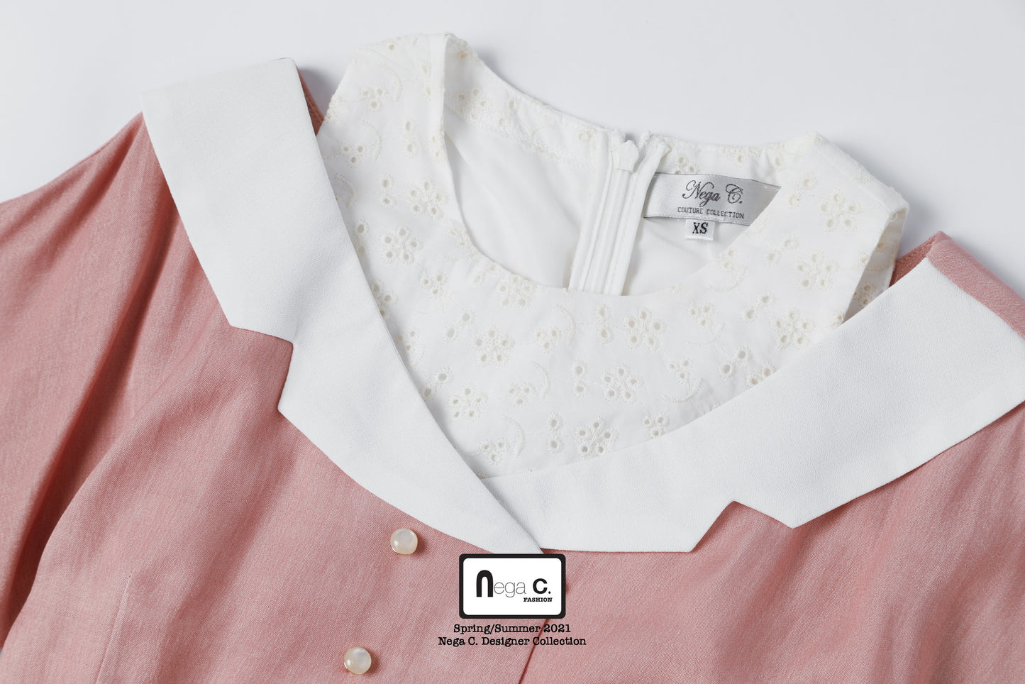 Nega C. เดรสเชิ้ตปลอมสไตล์เรโทร | สีชมพู |