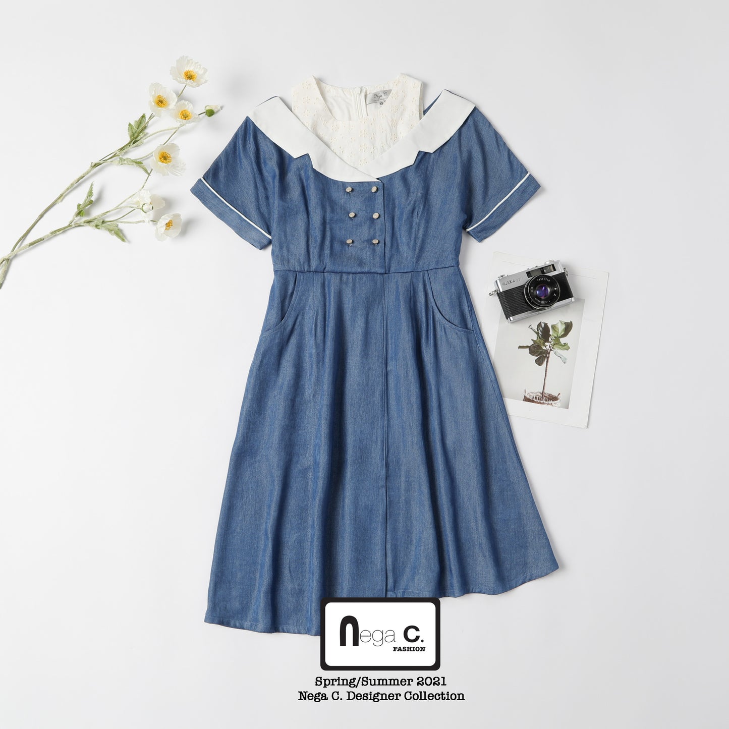 Nega C. เดรสเชิ้ตปลอมสไตล์เรโทร | สีชมพู |