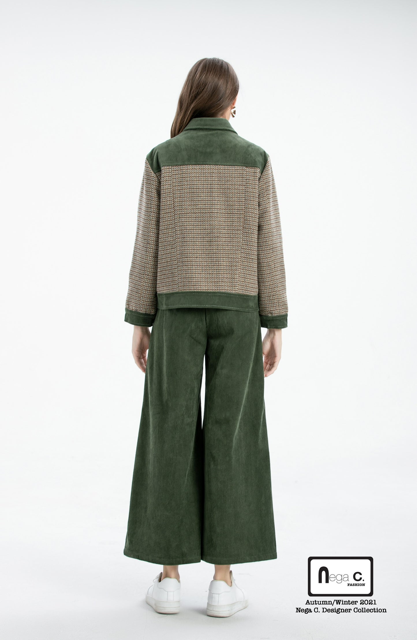 Nega C. Houndstooth เสื้อแจ็คเก็ตงานปะสไตล์วินเทจ | สีเขียว | มีซับใน