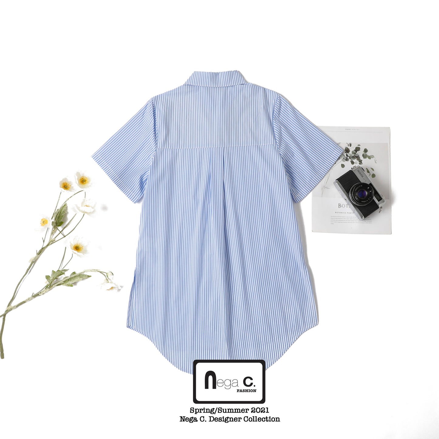 Nega C.เสื้อเชิ้ตคัลเลอร์บล็อคตัวยาว | ฟ้าอ่อน |