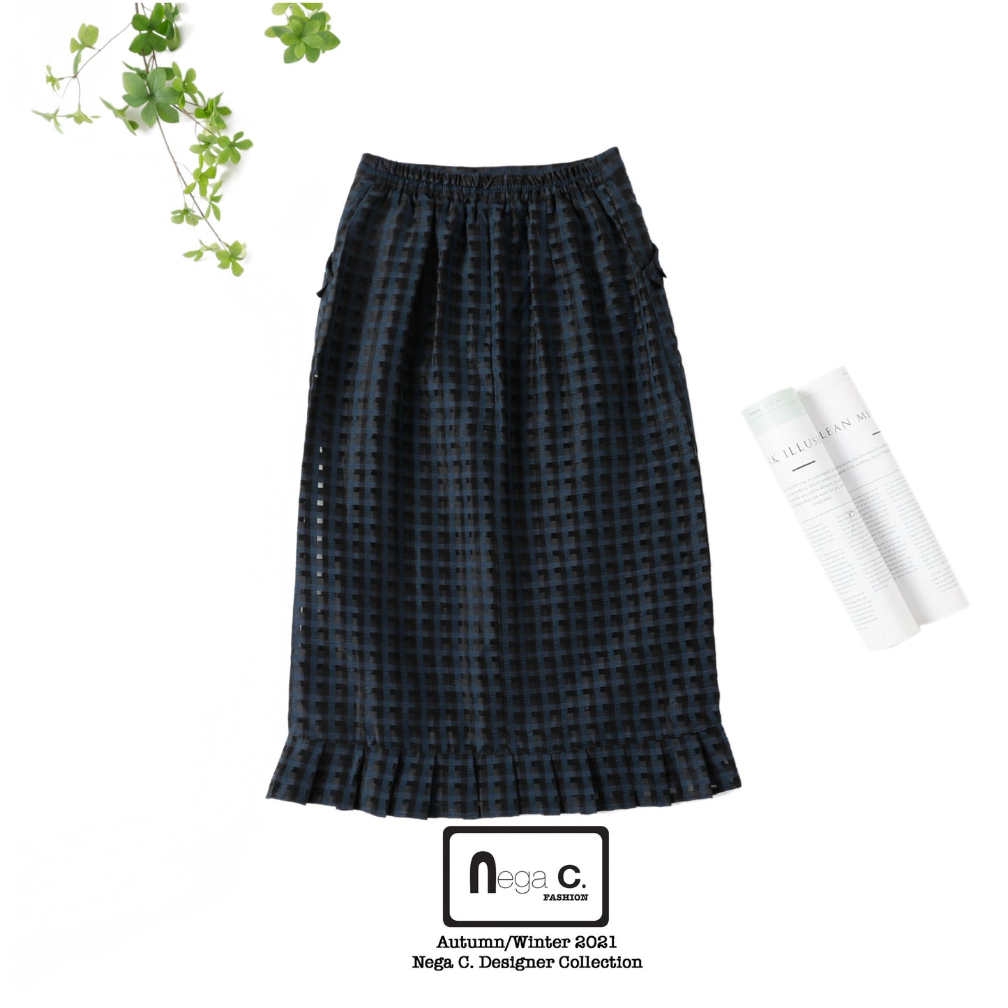 Nega C. กระโปรงลายสก๊อตสีสันสดใส|สีน้ำเงินเข้ม|