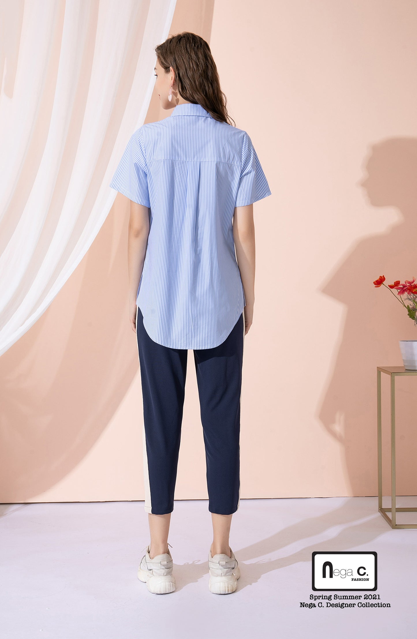 Nega C.เสื้อเชิ้ตคัลเลอร์บล็อคตัวยาว | ฟ้าอ่อน |