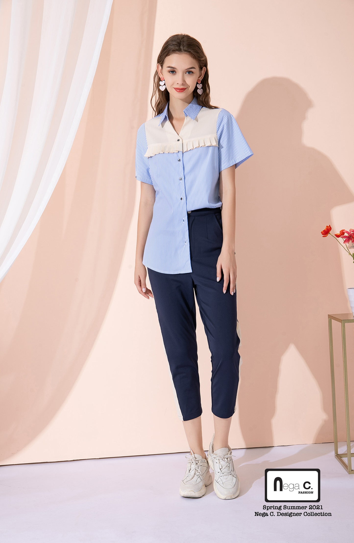 Nega C.เสื้อเชิ้ตคัลเลอร์บล็อคตัวยาว | ฟ้าอ่อน |