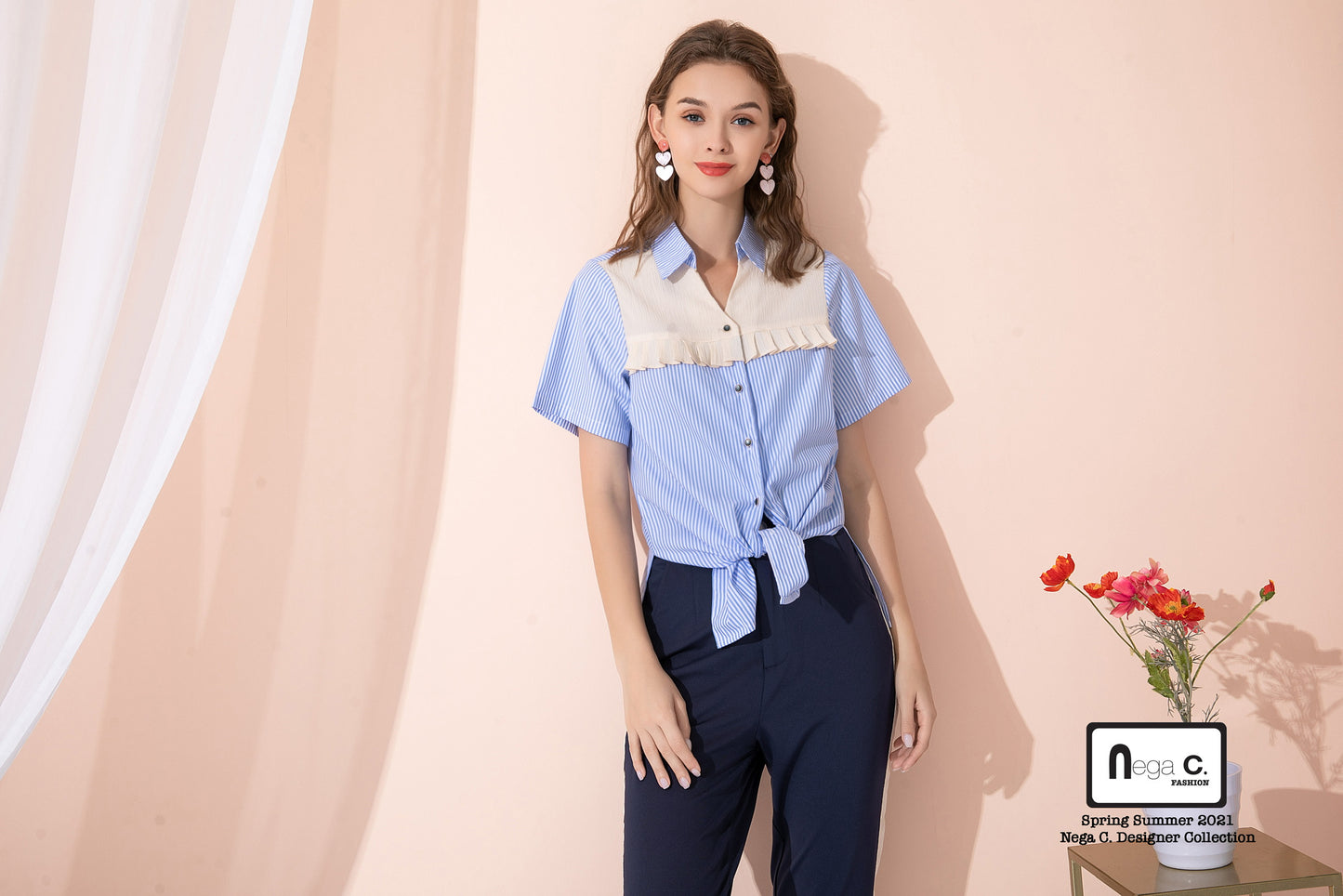 Nega C.เสื้อเชิ้ตคัลเลอร์บล็อคตัวยาว | ฟ้าอ่อน |