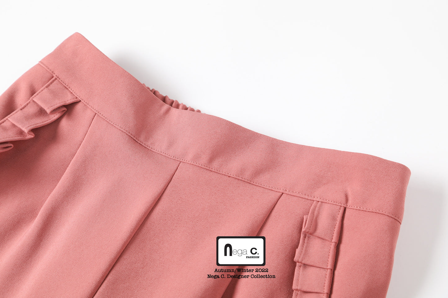 Nega C. Solid Ruffled Wide Fit Pants | สีชมพู | ไม่ยืด | ไม่มีซับใน