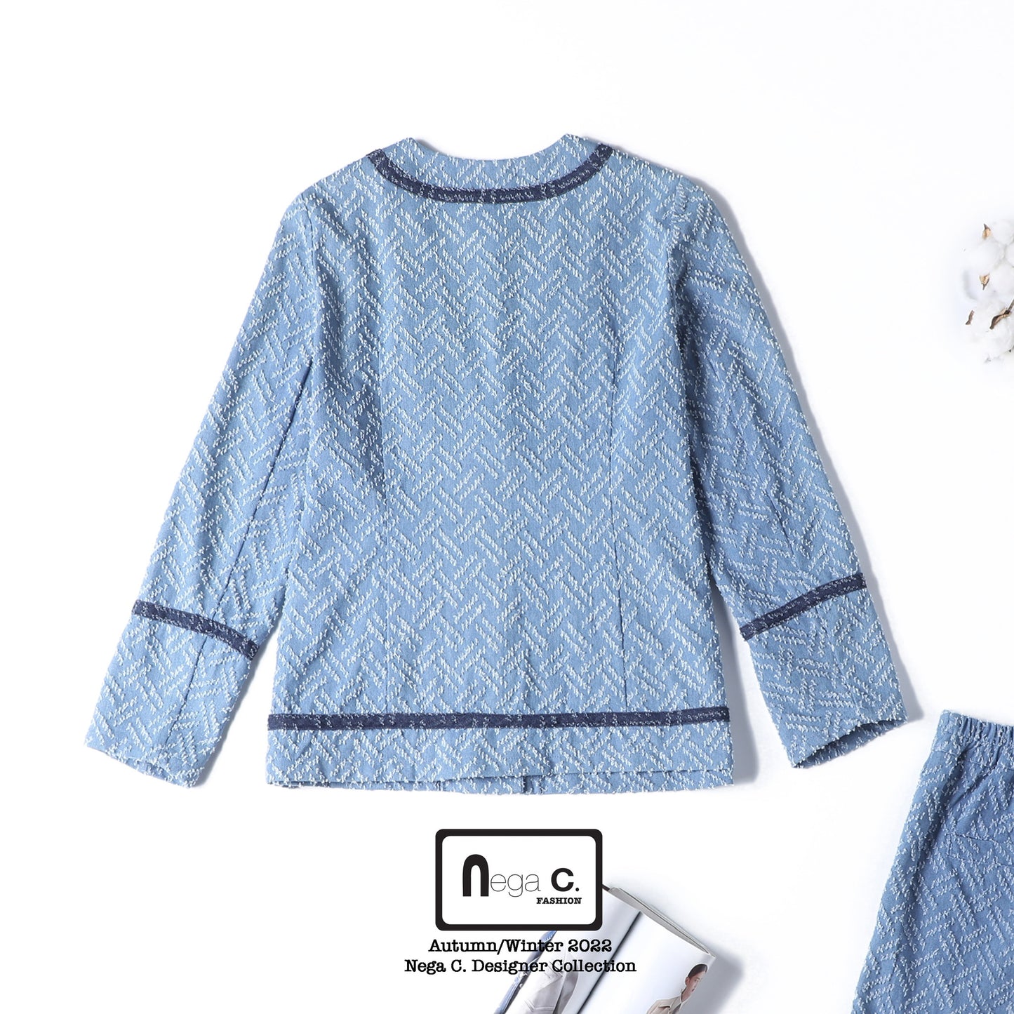 Nega C. แจ็คเก็ตยีนส์คอวีสีเข้ม | ฟ้าอ่อน | ไม่ยืด | ไม่มีซับใน
