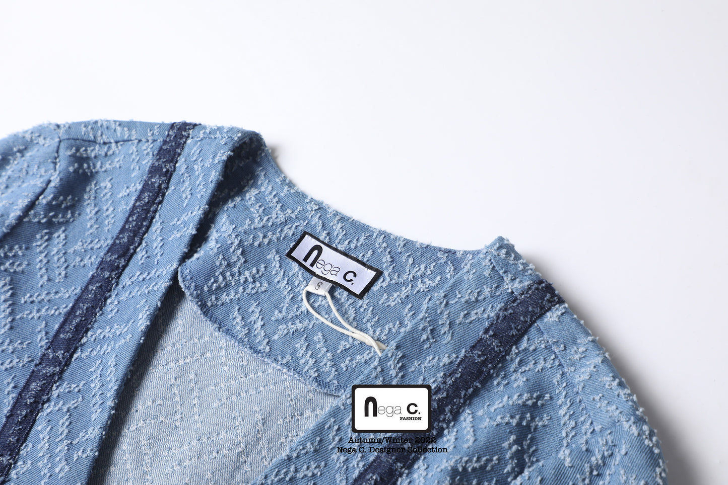 Nega C. แจ็คเก็ตยีนส์คอวีสีเข้ม | ฟ้าอ่อน | ไม่ยืด | ไม่มีซับใน