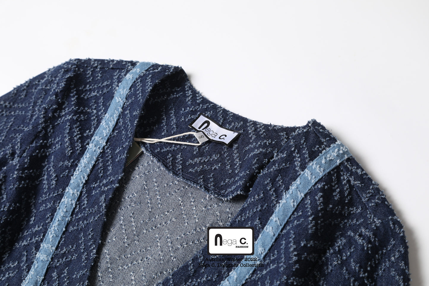 Nega C. V領暗紋牛仔外套|深藍色|無彈|無裡襯