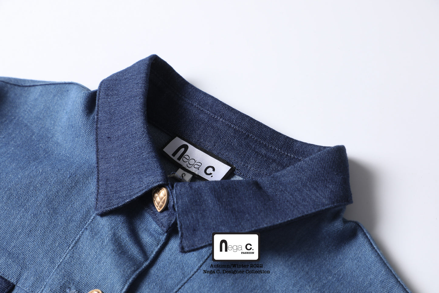 Nega C. แจ็คเก็ตยีนส์บล็อคสี|สีฟ้า|ผ้ายืดไมโคร|ไม่มีซับใน