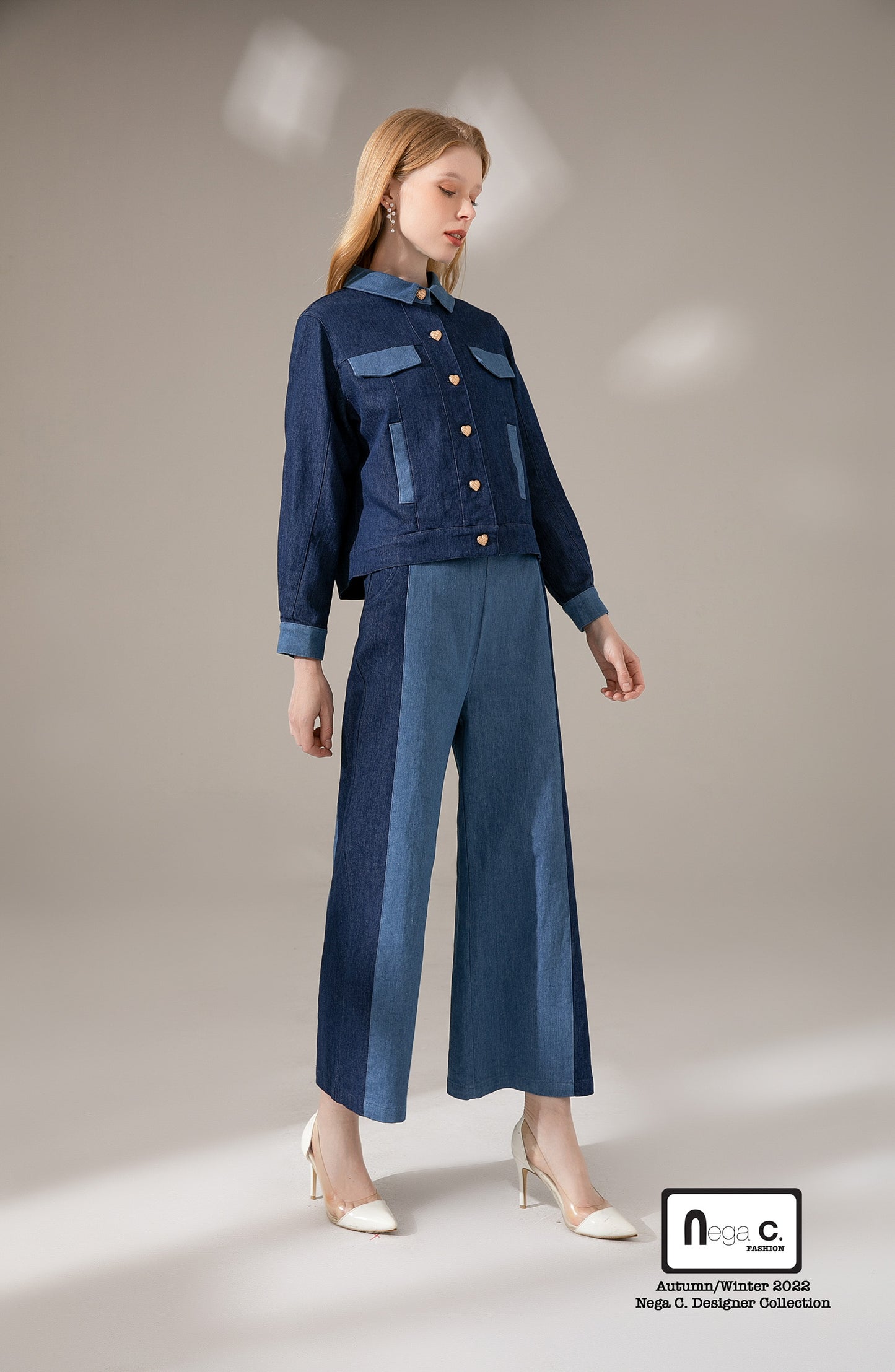 Nega C. เสื้อแจ็คเก็ตยีนส์ Color block|สีน้ำเงินเข้ม|ผ้ายืดไมโคร|ไม่มีซับใน