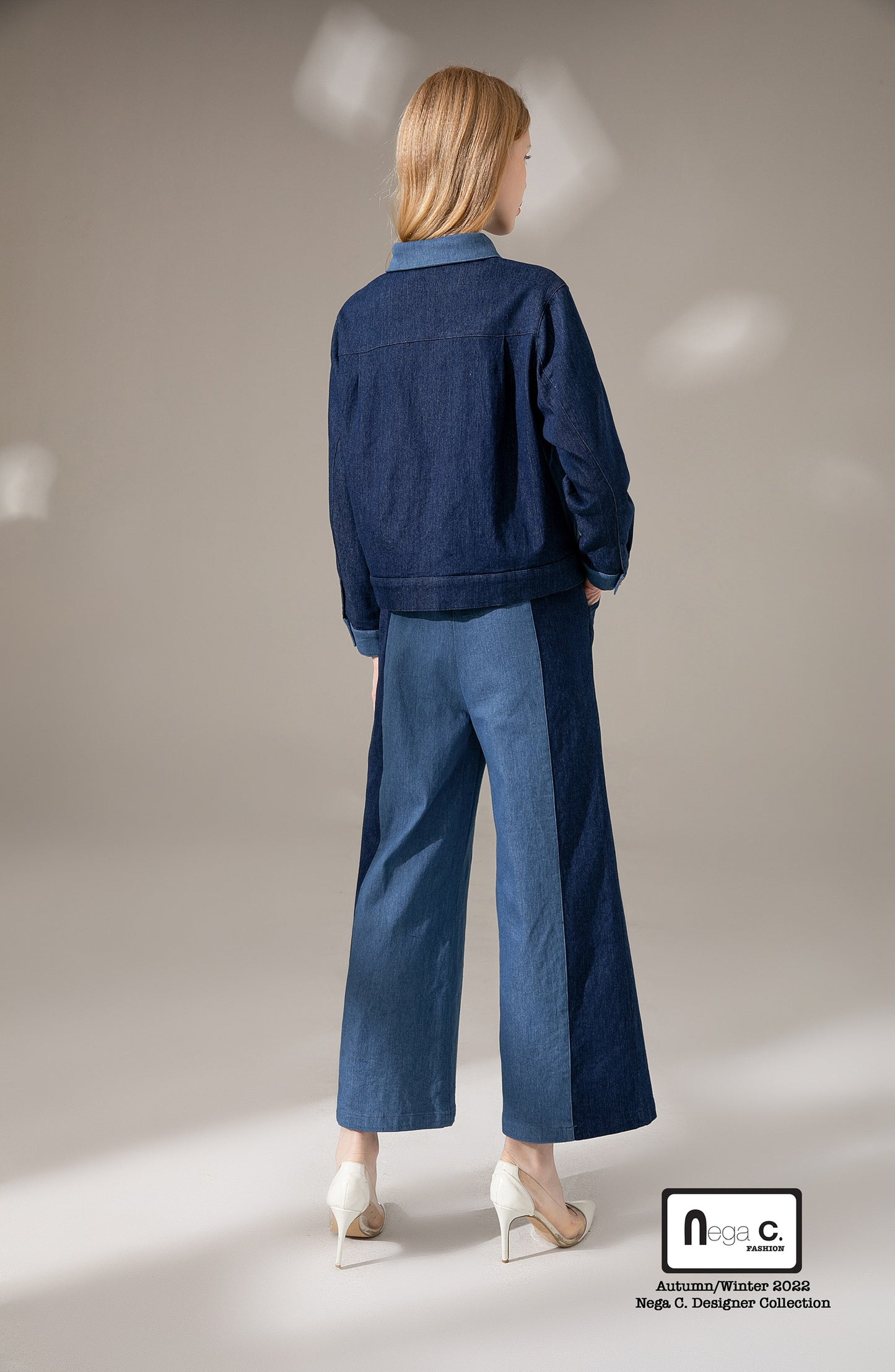 Nega C. เสื้อแจ็คเก็ตยีนส์ Color block|สีน้ำเงินเข้ม|ผ้ายืดไมโคร|ไม่มีซับใน