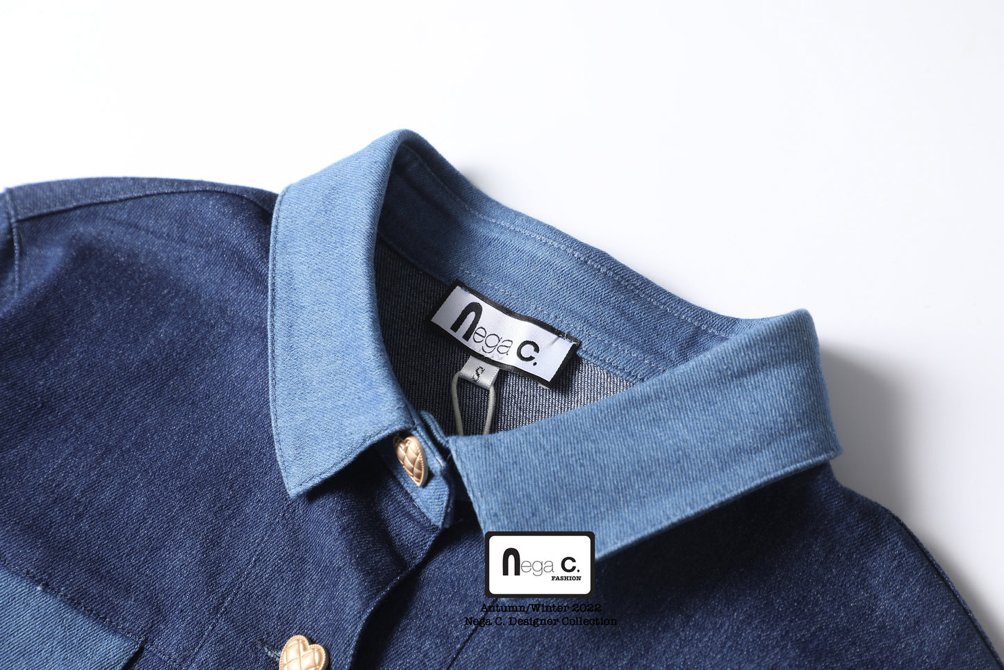 Nega C. เสื้อแจ็คเก็ตยีนส์ Color block|สีน้ำเงินเข้ม|ผ้ายืดไมโคร|ไม่มีซับใน