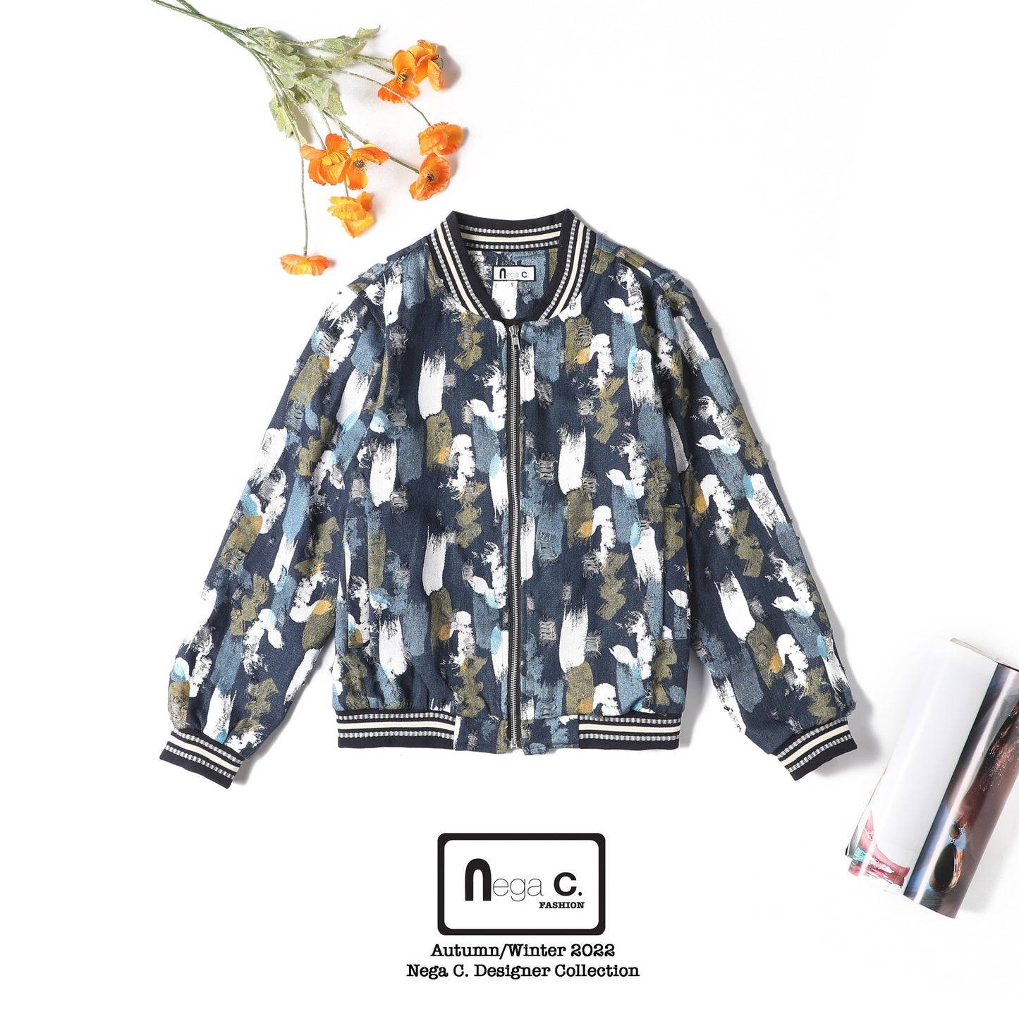 Nega C. แจ็คเก็ตยีนส์สีสันสดใส | สีน้ำเงินยีนส์ | ไม่ยืด | ไม่มีซับใน
