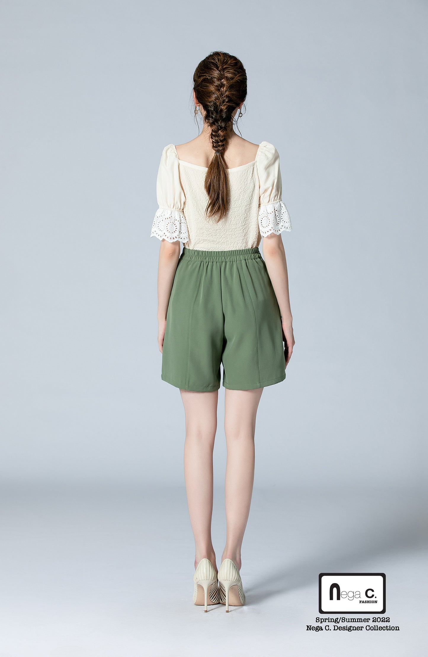 Nega C. เสื้อแขนพัฟคอ Sweetheart|สีแอปริคอท|ไม่มีซับใน