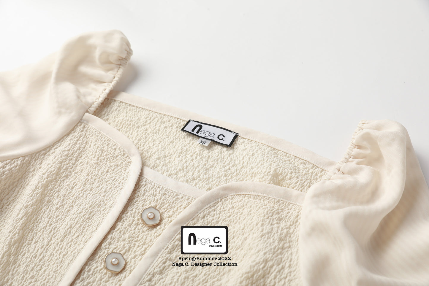 Nega C. เสื้อแขนพัฟคอ Sweetheart|สีแอปริคอท|ไม่มีซับใน