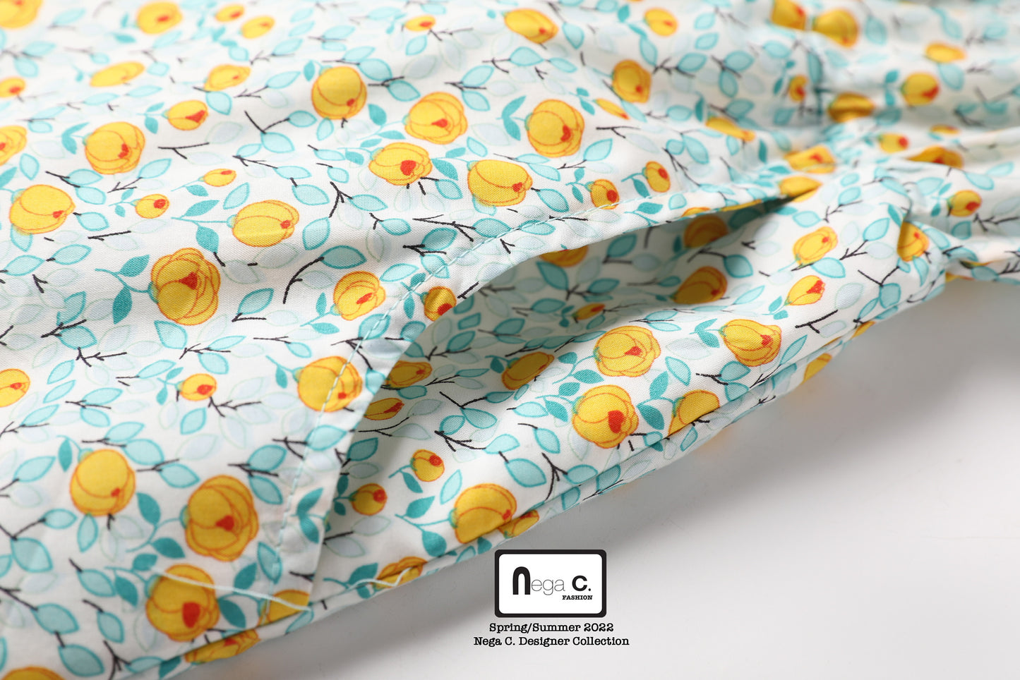 Nega C. ชุดเดรสลายดอกไม้คอกลม|สีเขียวมิ้นต์|มีซับใน