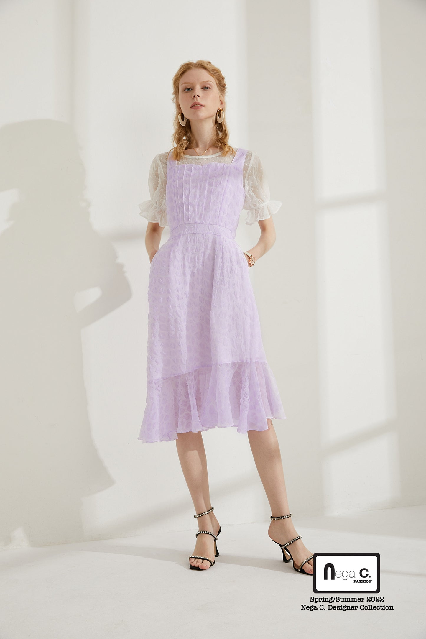 Nega C. Sweetheart Neck Slip Dress|สีม่วง|มีซับใน
