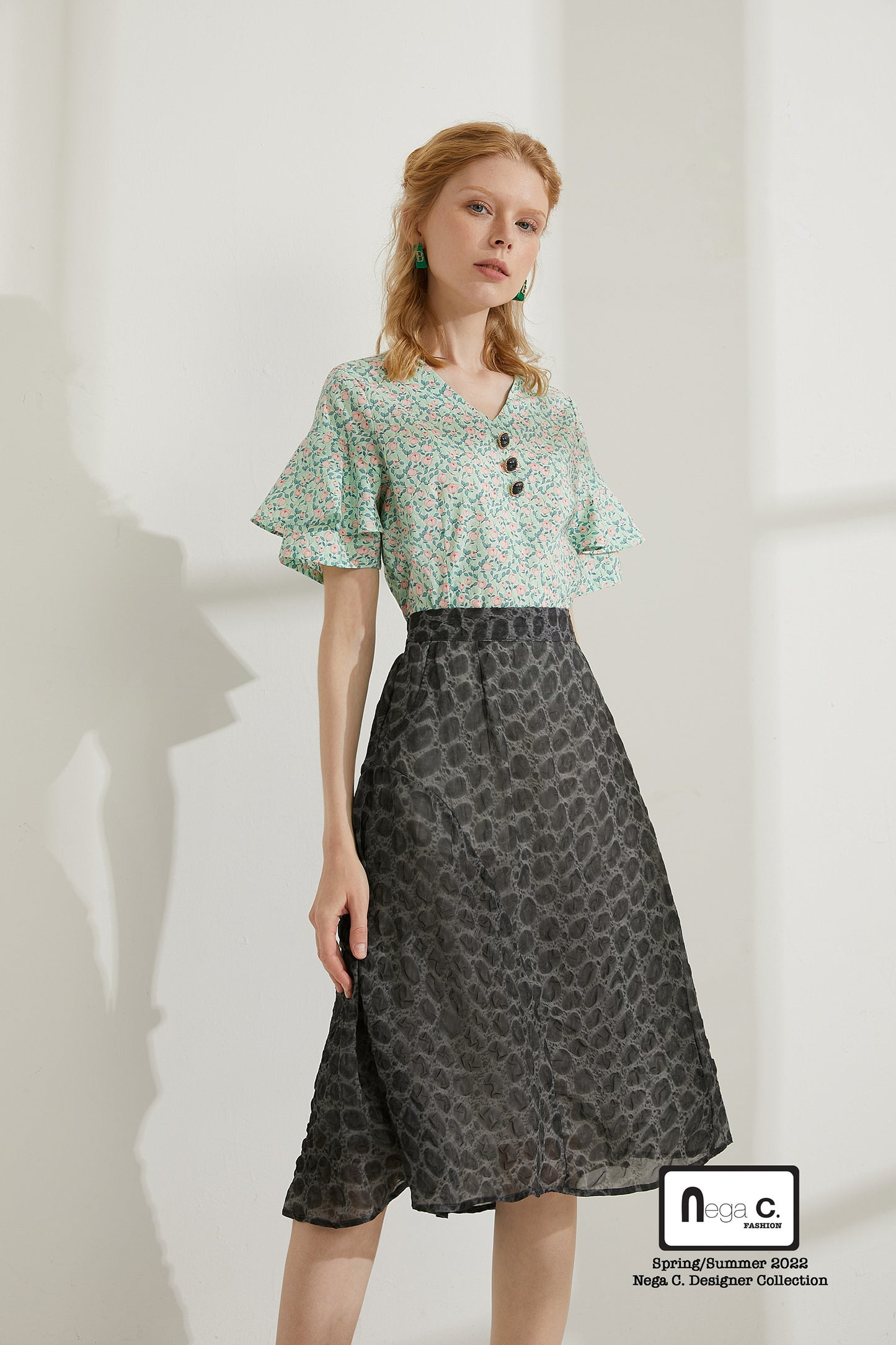 Nega C. เสื้อครอปเอวลอยสไตล์เรโทร | สีเขียว | ไม่มีซับใน