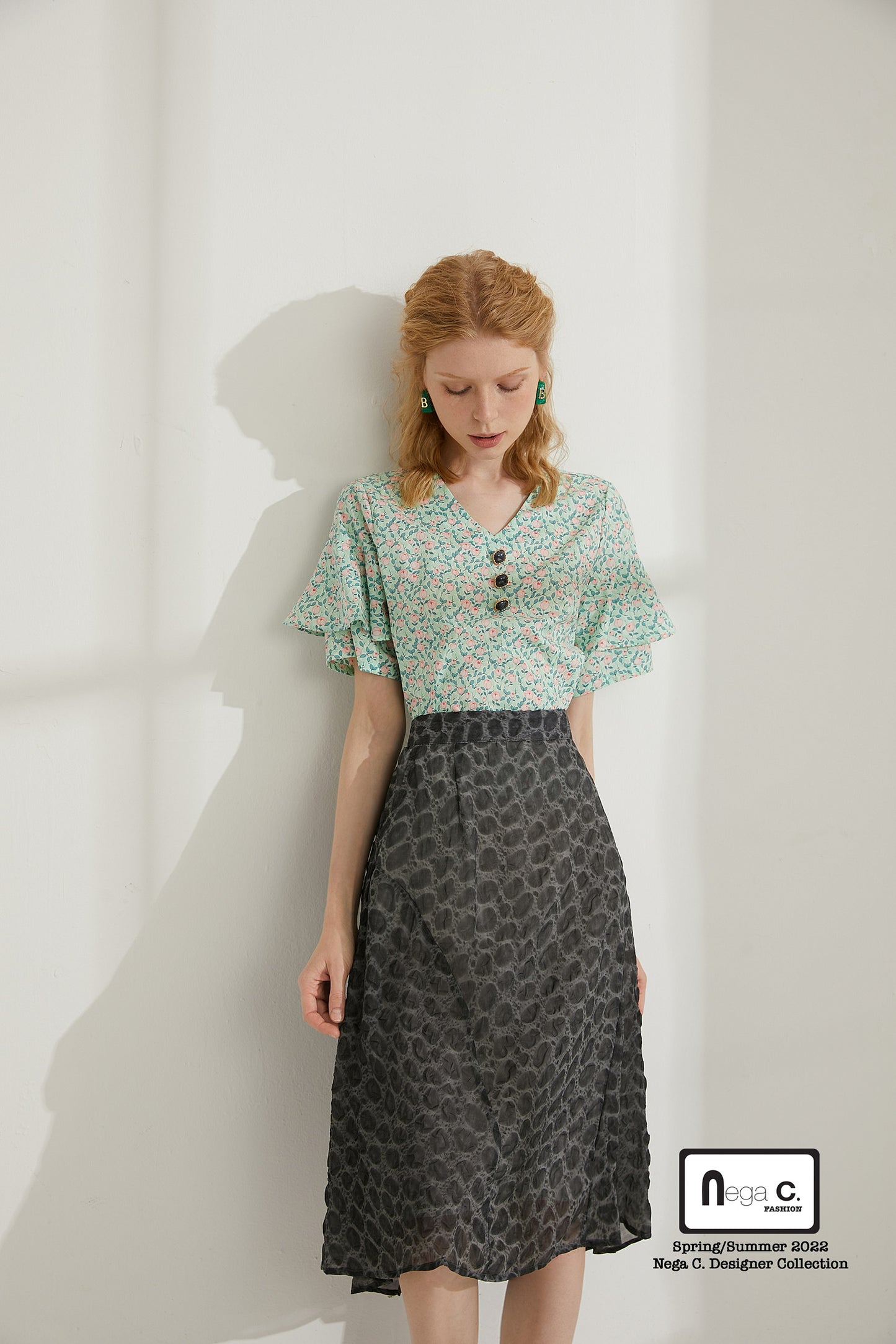 Nega C. เสื้อครอปเอวลอยสไตล์เรโทร | สีเขียว | ไม่มีซับใน