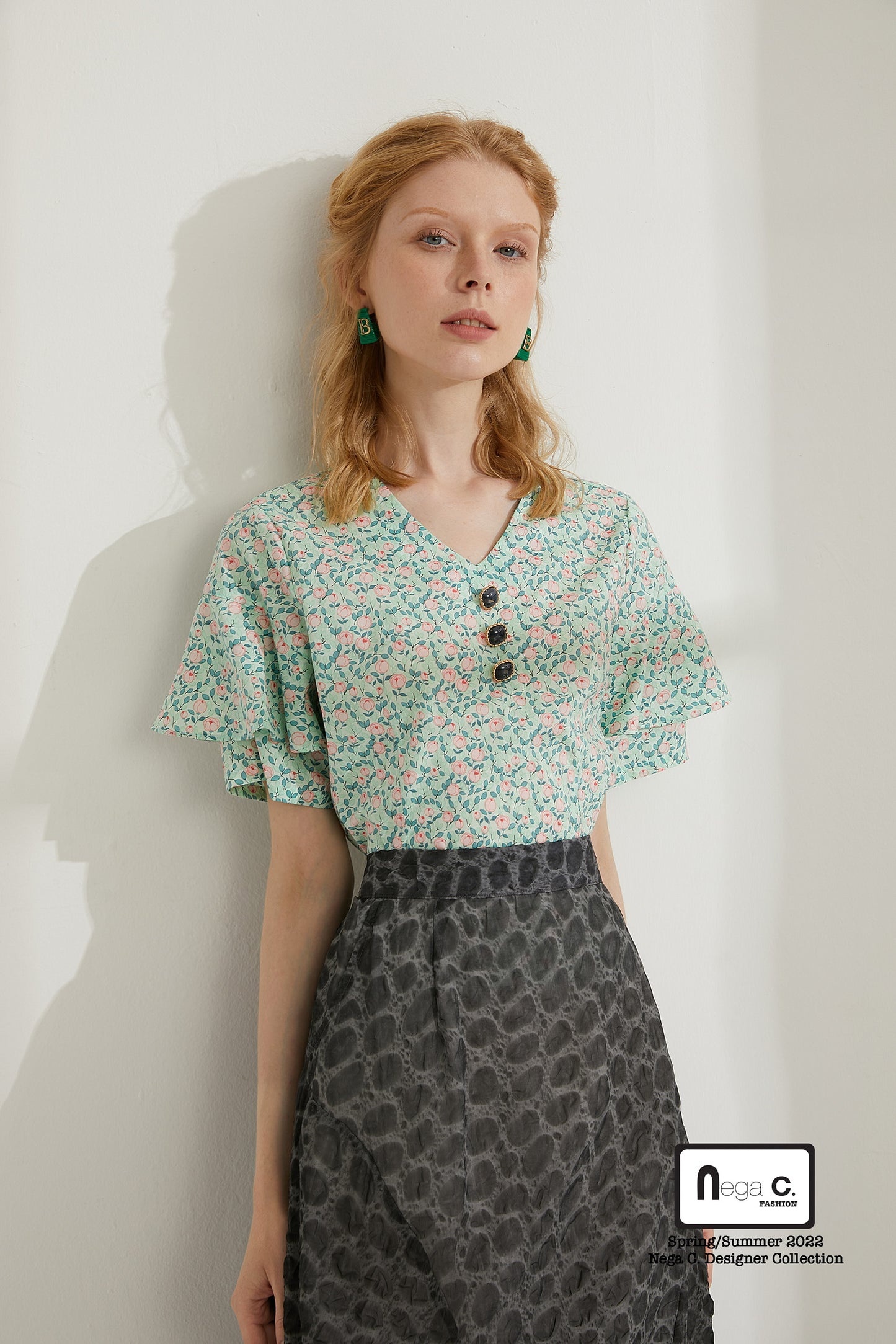 Nega C. เสื้อครอปเอวลอยสไตล์เรโทร | สีเขียว | ไม่มีซับใน