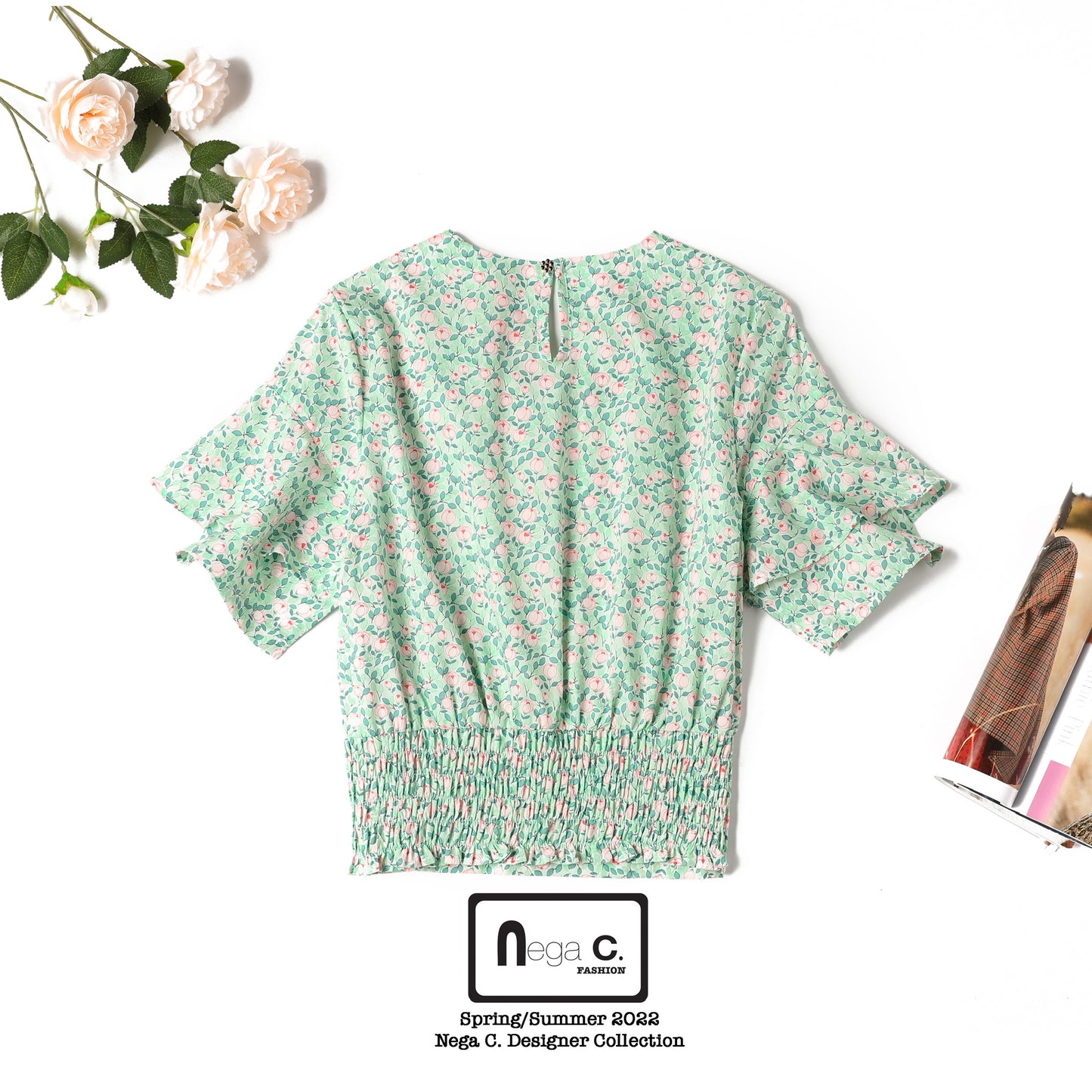 Nega C. เสื้อครอปเอวลอยสไตล์เรโทร | สีเขียว | ไม่มีซับใน