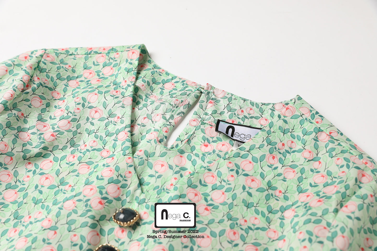 Nega C. เสื้อครอปเอวลอยสไตล์เรโทร | สีเขียว | ไม่มีซับใน