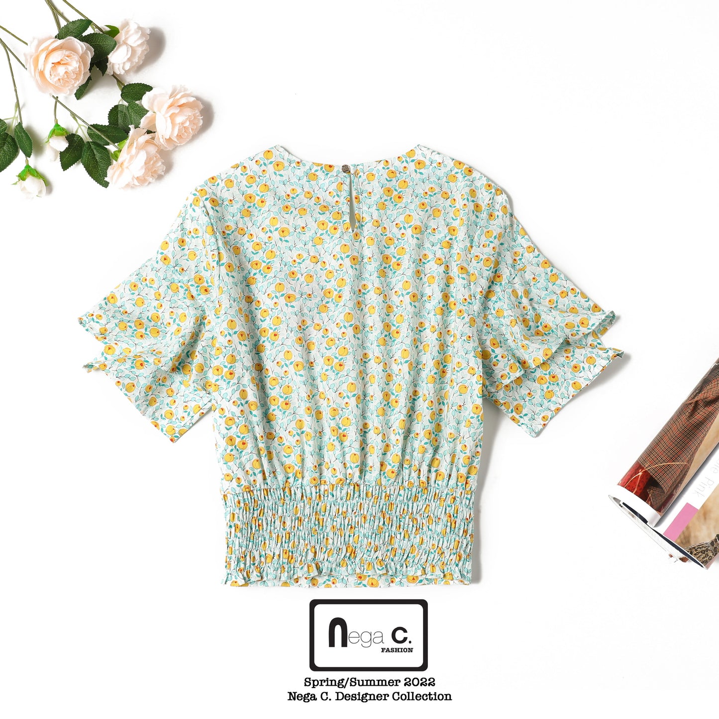 Nega C. เสื้อครอปเอวลอยคอวีย้อนยุค | สีเขียวมิ้นท์ | ไม่มีซับใน